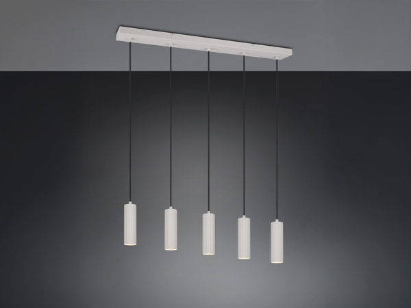 Moderne LED Pendelleuchte 5-flammig aus Metall Hellgrau, Breite 85cm