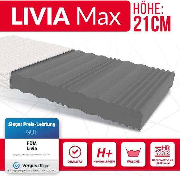 Matratze 90x200 Kaltschaum LIVIA MAX 7 Zonen profilierter Schaum H4 21 cm JERSEY Bild 2