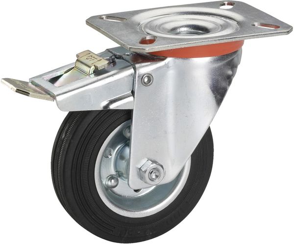 Lenkrolle mit Platte und Totalfeststeller 100 x 30 mm, Tragkr. 70 kg