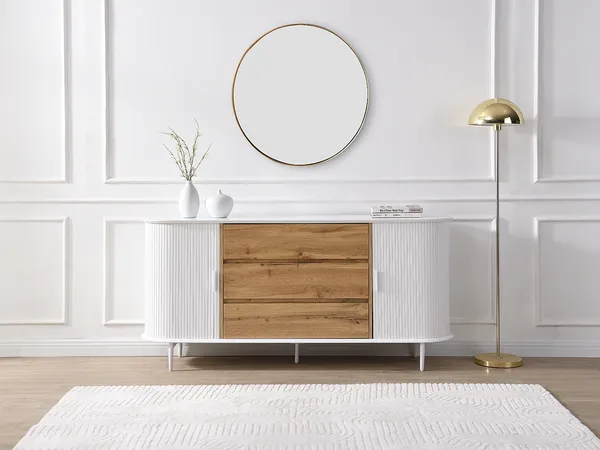 Vente-unique - VELURANI Sideboard Holz, Platte BeigeWeiß - B 40 cm x H 81 cm x L 170 cm