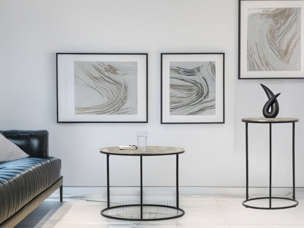 Beistelltische 2er Set rund Metall in Schwarz Silber, Höhe 46 und 61cm