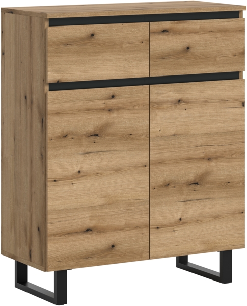 Kommode B/H/T: 80x99x36 cm in Evoke Oak Nachbildung und schwarz