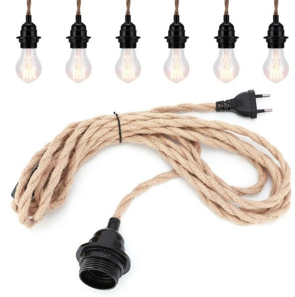 BlingBin Pendelleuchte Pendelleuchte Kit,Vintage Lampenkabel 4.5M Hanfseil E27 Lampenfassung, Industrial Retro DIY Lamp Kit Material,Einstellbare Länge und Sicherheit, Keine Glühbirnen, Pendelleuchte Kit mit Schalter,Industrial Retro DIY Lamp Kit