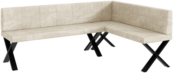 MEBLINI Eckbank für Esszimmer - Küchenbank - Essecke - Sitzecke Küche - PETER - X-Beine 142x196x87cm Rechts - Creme Samt