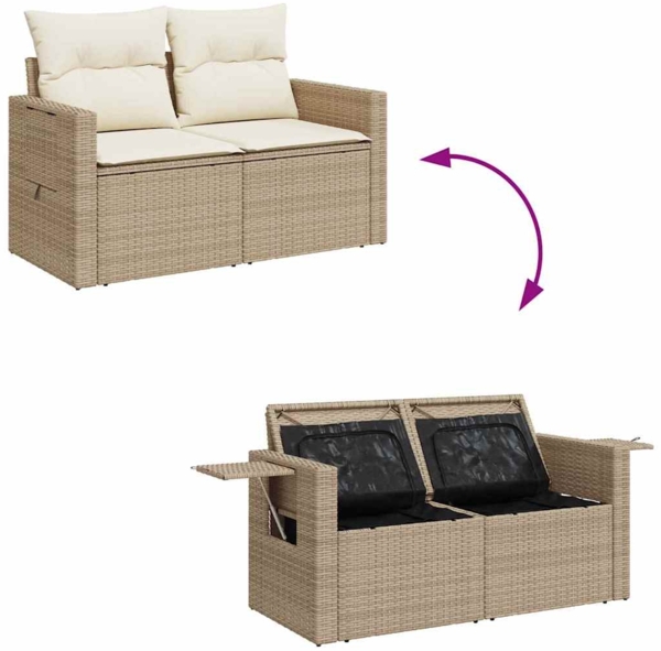 vidaXL Garten-Sofa-Set mit Kissen mit Speicher 10 pcs Beige und Creme 3363656 Bild 10