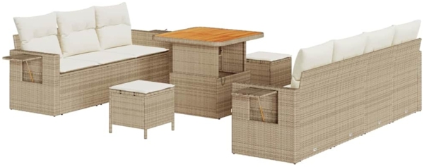 vidaXL Garten-Sofa-Set mit Kissen mit Speicher 10 pcs Beige und Creme 3363656 Bild 1