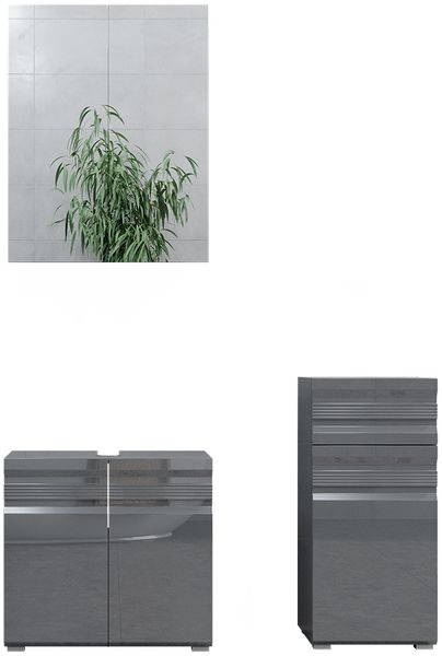 Badmöbel-Set Fredd Anthrazit Hochglanz 3 Teile Vicco