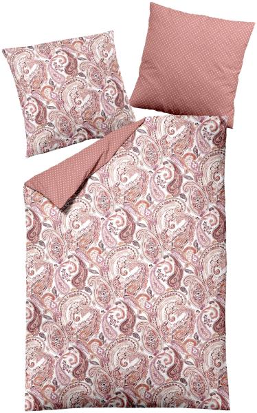 Dormisette Edel Biber Bettwäsche 155x220 Paisley Punkte rosa terra Wende 1014-20