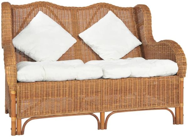 vidaXL 2-Sitzer-Sofa Hellbraun Natürliches Rattan und Leinen 325468
