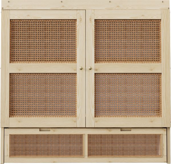 Schrankbett 140 x 200 cm, Wandbett mit Lattenrost, Wandklappbett, Vertikales schrankbett mit Lattenrost, mit Stauraumschubladen, Rattan-Design, Holzbetten, Jugendbetten, Einzelbetten, Holzfarbe Bild 10