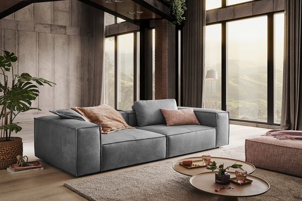 KAWOLA Sofa CARMO 3-Sitzer Leder grau 68 x 118 x 266 cm