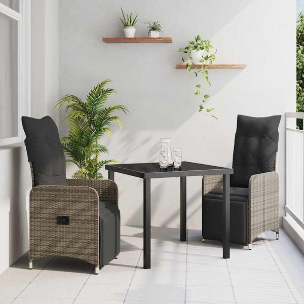 vidaXL Garten Essgruppe 3 pcs Grau Poly-Rattan 3379674
