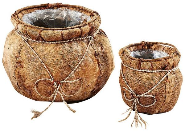 Kobolo Blumentopf Übertopf Pflanzschale - Kokos - Braun - 2er Set