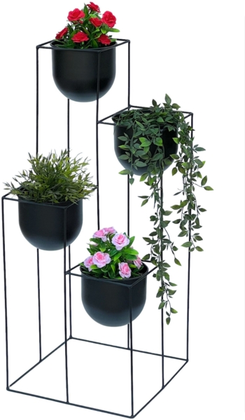DanDiBo Blumentreppe Metall Schwarz 90 cm Pflanzentreppe mit Topf Innen Indoor Blumenständer 210015 Blumensäule Modern Pflanzenständer Blumenhocker