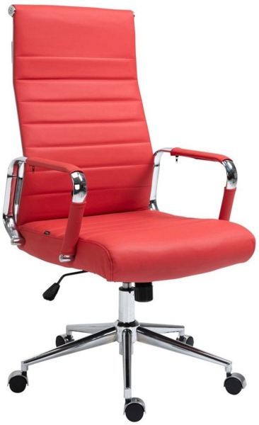 TPFLiving Bürostuhl Koro mit bequemer Rückenlehne - höhenverstellbar und 360° drehbar (Schreibtischstuhl, Drehstuhl, Chefsessel, Bürostuhl XXL), Gestell: Metall chrom - Sitz: Echtleder rot