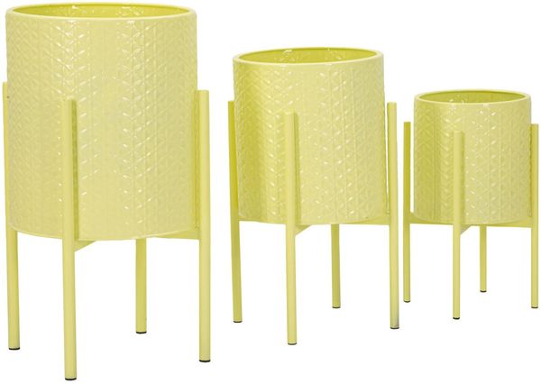 Dmora Set mit 3 Vasenhaltern Cisterna, Dekorationszubehör, Dekoratives Artikel, Einrichtungszubehör, 36x36 h57 cm, Gelb