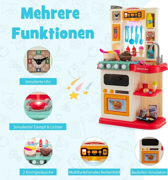 65 TLG. Kinderküche mit Lichter Kinderspielküche mit Wasserpumpe Rosa