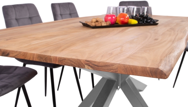 Esstisch Baumkante massiv Akazie eichefarben 300 x 100 cm Spider-Gestell silber DEREK 141799358 Bild 5
