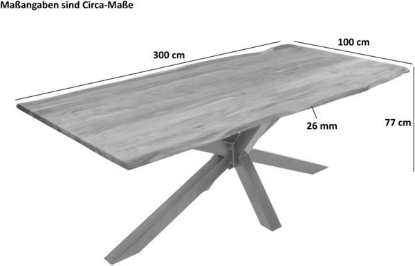 Esstisch Baumkante massiv Akazie eichefarben 300 x 100 cm Spider-Gestell silber DEREK 141799358 Bild 6