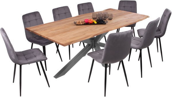 Esstisch Baumkante massiv Akazie eichefarben 300 x 100 cm Spider-Gestell silber DEREK 141799358 Bild 3
