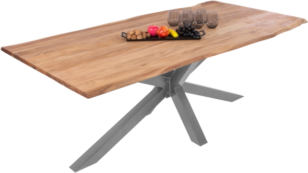 Esstisch Baumkante massiv Akazie eichefarben 300 x 100 cm Spider-Gestell silber DEREK 141799358 Bild 1