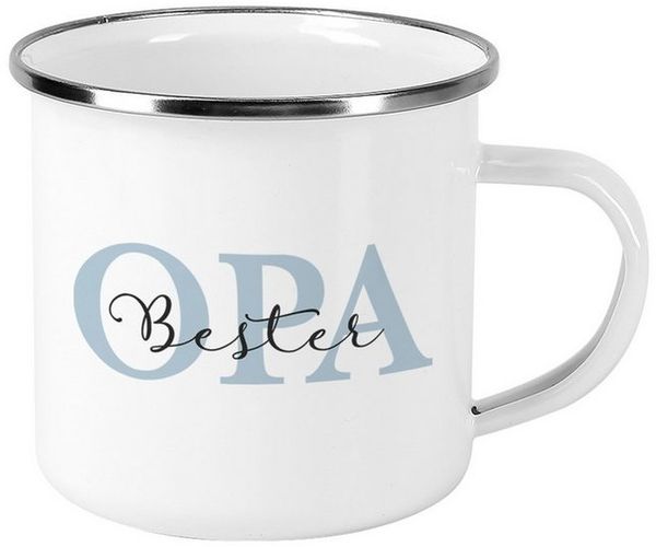 Herz & Heim Tasse aus Metall - Emaille Tasse als Geschenk für Mama, Papa, Oma, Opa