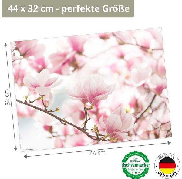 Tischsetmacher Platzset Tischset Frühling, Ostern & Blumen - Rosa Magnolien, (aus Naturpapier in Aufbewahrungsmappe für tolles Ambiente, 12-St, 44 x 32 cm / rosa-weiß), Tischdeko Made in Germany