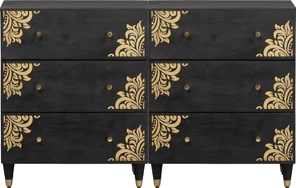 2 Stk. Sideboards, Kommoden Schwarz 60 x 33 x 75 cm Massivholz Mango j633p Bild 4