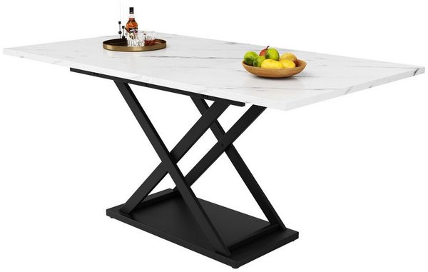 i@home Esstisch ausziehbarer Esstisch, platzsparender Küchentisch, 120-160×80 CM (1 Esstisch), mit schwarze Tischbeine aus Metall, Bis 60 kg belastbar, Weiß