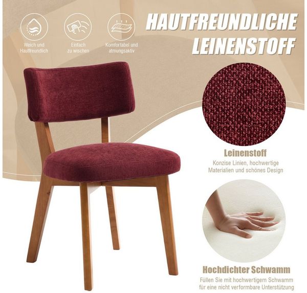 MODFU 4-Fußstuhl 2er-Set, gepolsterter Stoffsitz & Massivholzbeine (Esszimmerstuhl, Polsterstuhl), Polsterstuhl, ergonomisch