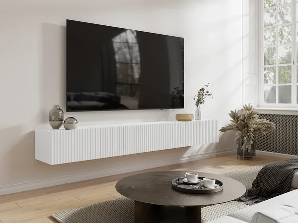 Vente-unique - DANTAY TV Möbel Holz, Platte Weiß - B 32 cm x H 25 cm x L 200 cm