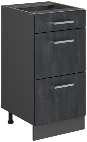 Vicco Schubladenunterschrank R-Line Schwarz Beton Anthrazit 40 cm mit Arbeitsplatte Anthrazit