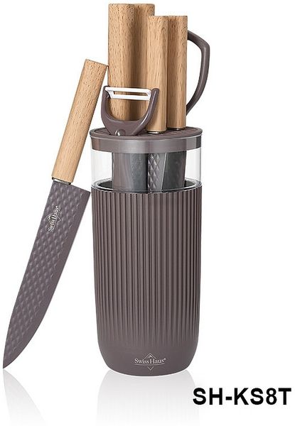 Messer Kochmesser Messerständer Messerset 8-tlg Taupe Swiss Haus SH-KS8T