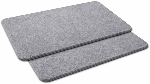 BURI Badematte 60x39x1 cm aus Kieselgur grau – rutschfeste Steinmatte, wasserabsorbierend & schnelltrocknend, antibakterielle Duschmatte, nachhaltiger Badvorleger mit Antirutschmatte