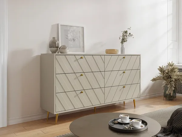 Vente-unique - TEODA Kommode Holz, Platte Beige - B 40 cm x H 80 cm x L 140 cm