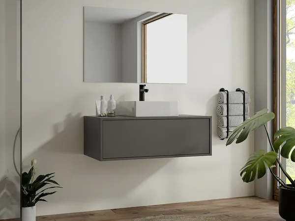 Vente-unique - TEANA Waschbeckenmöbel Holz, Platte Grau - B 47 cm x H 32 cm x L 94 cm