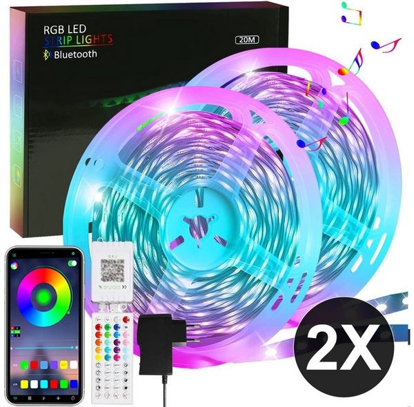 ZMH LED-Streifen RGB einstellbar mit Fernbedienung App LED-Streifen, 2-flammig, Music Sync