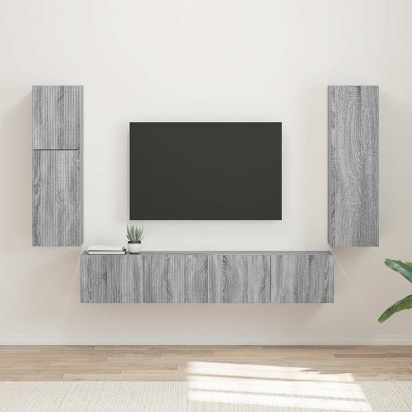 TV-Schrank Wandmontiert 4 pcs,TV-Hängeboard Graues Sonoma Holzwerkstoff
