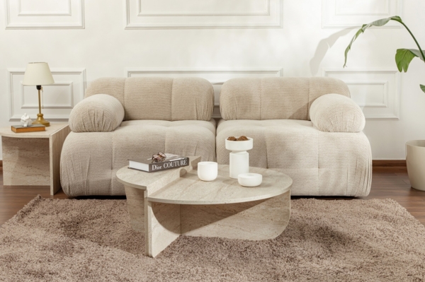 Vente-unique - Couchtisch 2-teilig - Travertin-Optik - Beige- ALOEVA