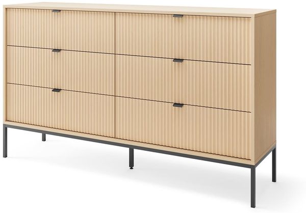 Bettso 'Nova' Kommode mit 6 Schubladen, geriffelte Fronten, Holzwerkstoff Vicenza Eiche 83 x 39 x 154 cm