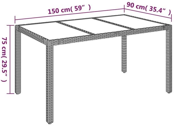 vidaXL Gartentisch mit Glasplatte Grau 150x90x75 cm Poly Rattan 319900 Bild 7