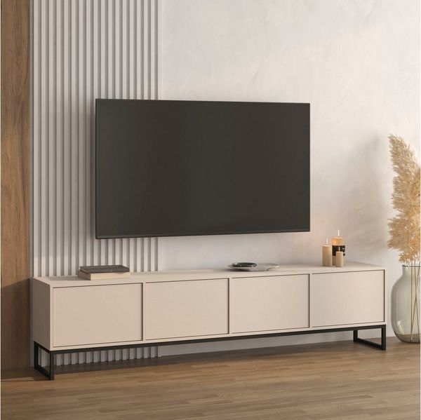 OTTO home Lowboard Loft, Breite 208,5 cm, TV-Board mit 4 Klappen, Metallkufen, TV-Kommode mit viel Stauraum, push-to-open-Funktion