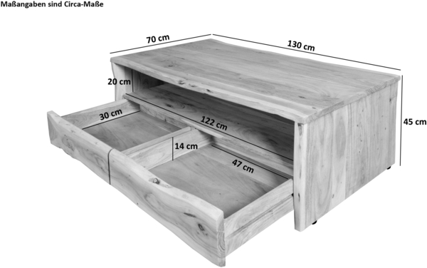 Couchtisch mit Ablage Akazie massiv 130 x 70 x 45 cm naturfarben DAHLIA 87070391 Bild 8