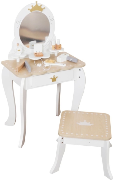 Moni Kinder Schminktisch Holz W08H206 Zubehör Spiegel Bürste Föhn Haargummis weiß