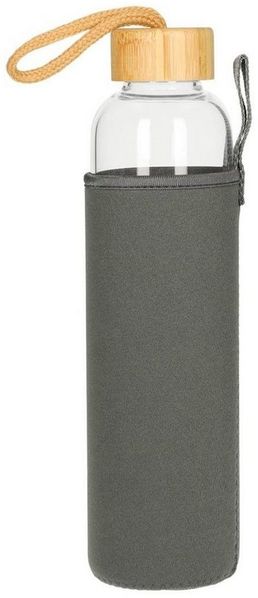 elasto Trinkflasche 750 ml Wasserflasche Bamboo Glasflsache inkl. Neoprentasche, Sportflasche, Für Unterwegs, Bottle, Schule und Arbeit, Kautschukhülle