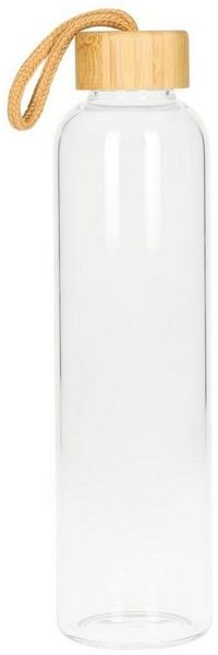 elasto Trinkflasche 750 ml Wasserflasche Bamboo Glasflsache inkl. Neoprentasche, Sportflasche, Für Unterwegs, Bottle, Schule und Arbeit, Kautschukhülle