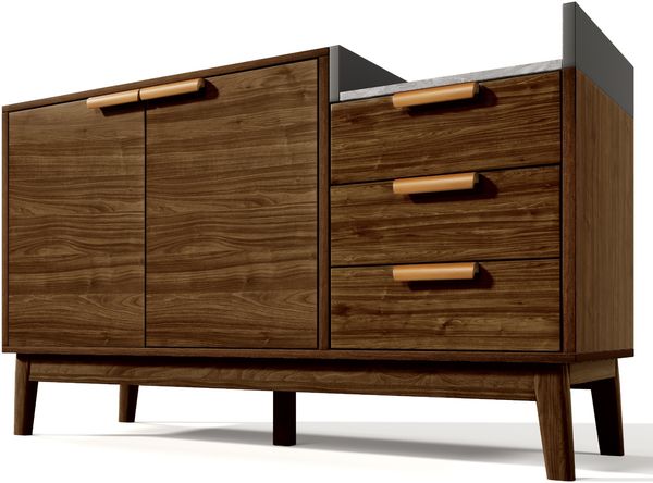 Kommode, Wohnzimmer-Sideboard in Eiche Dekor mit Marmor-Optik Platte, Offene Ablage + 3 Schubladen & Doppeltürschrank (innen höhenverstellbar), Massivholzbeine, MDF + Holz, Eiche + Weiß, 120×40×77 cm Bild 6