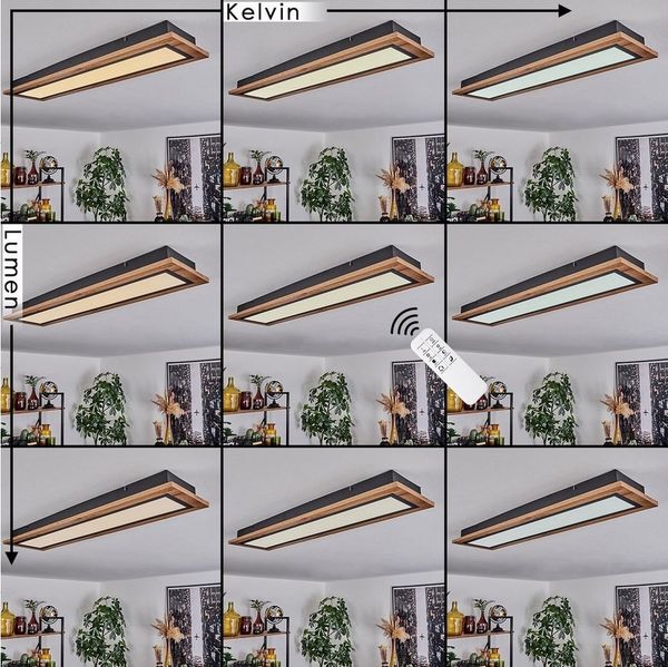hofstein Deckenleuchte Deckenlampe aus Metall/MDF/Kunststoff in Schwarz/Holzoptik/Weiß, LED fest integriert, 3000 Kelvin, (80cmx 20cm), dimmbar über Fernbedienung, 3600 Lumen, LED 36 Watt
