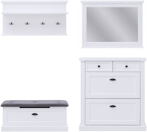 Garderoben-Set Galineo Flurgarderobe 4-teilig weiß MDF Landhaus-Stil