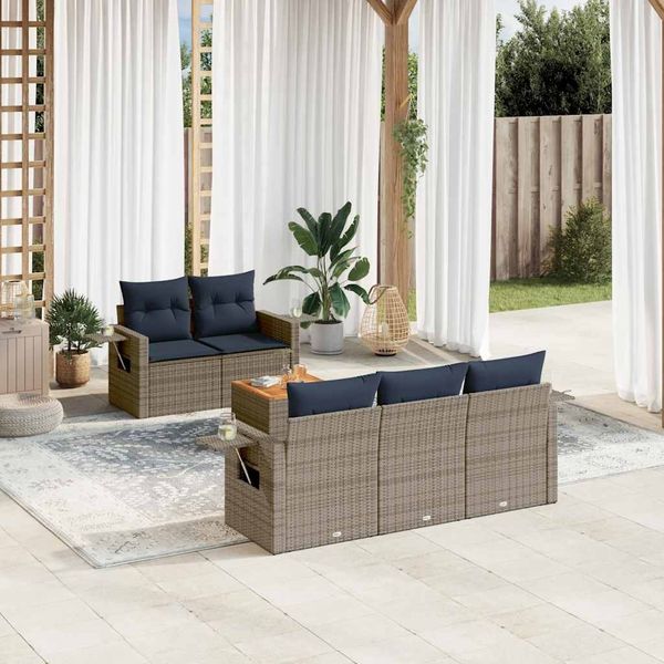 vidaXL 6-teiliges Gartensofa-Set mit Kissen, grau, Polyrattan 3224451